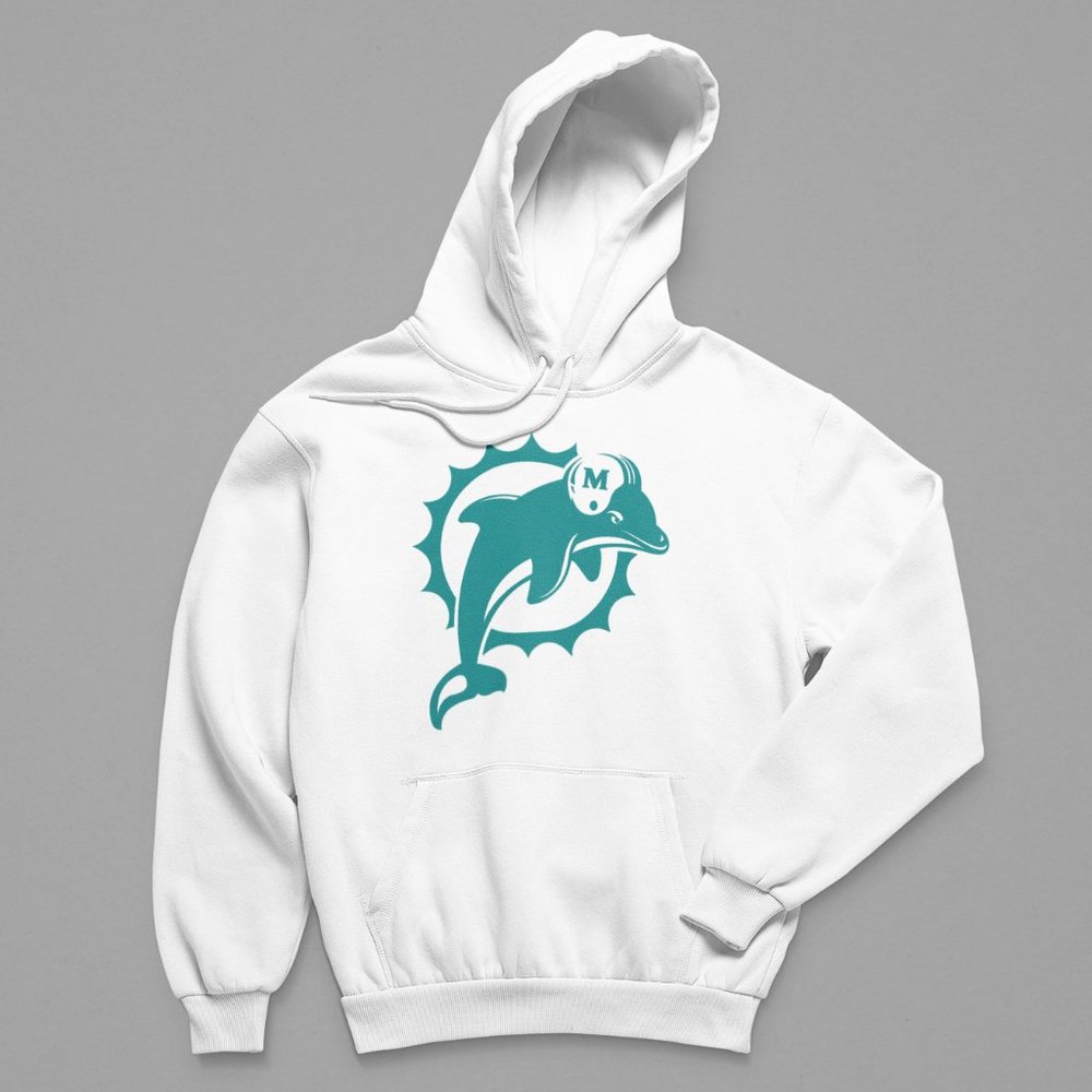 White Hoodie with Teal Graphic Design and Pullover Style
